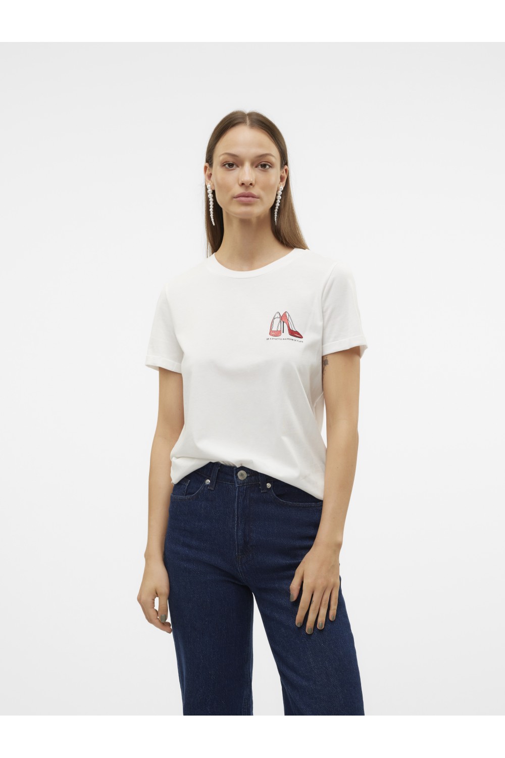 VERO MODA VILLA SS O-NECK T-SHIRT SNOW WHITE-FIERY RED 10324551