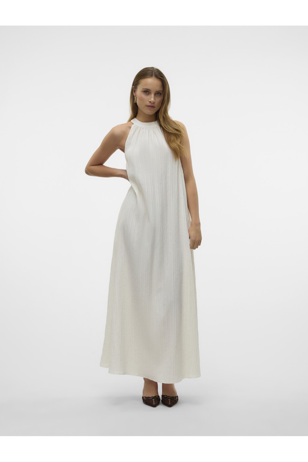 VERO MODA RICKI SL HALTER NECK LONG DRESS SNOW WHITE 10328619