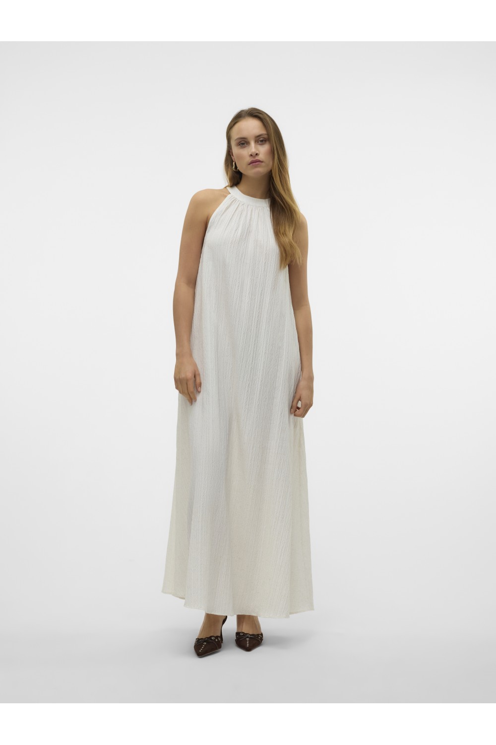VERO MODA RICKI SL HALTER NECK LONG DRESS SNOW WHITE 10328619