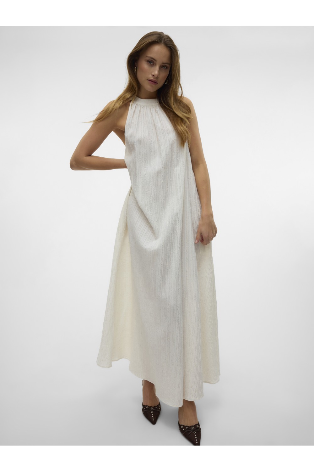 VERO MODA RICKI SL HALTER NECK LONG DRESS SNOW WHITE 10328619