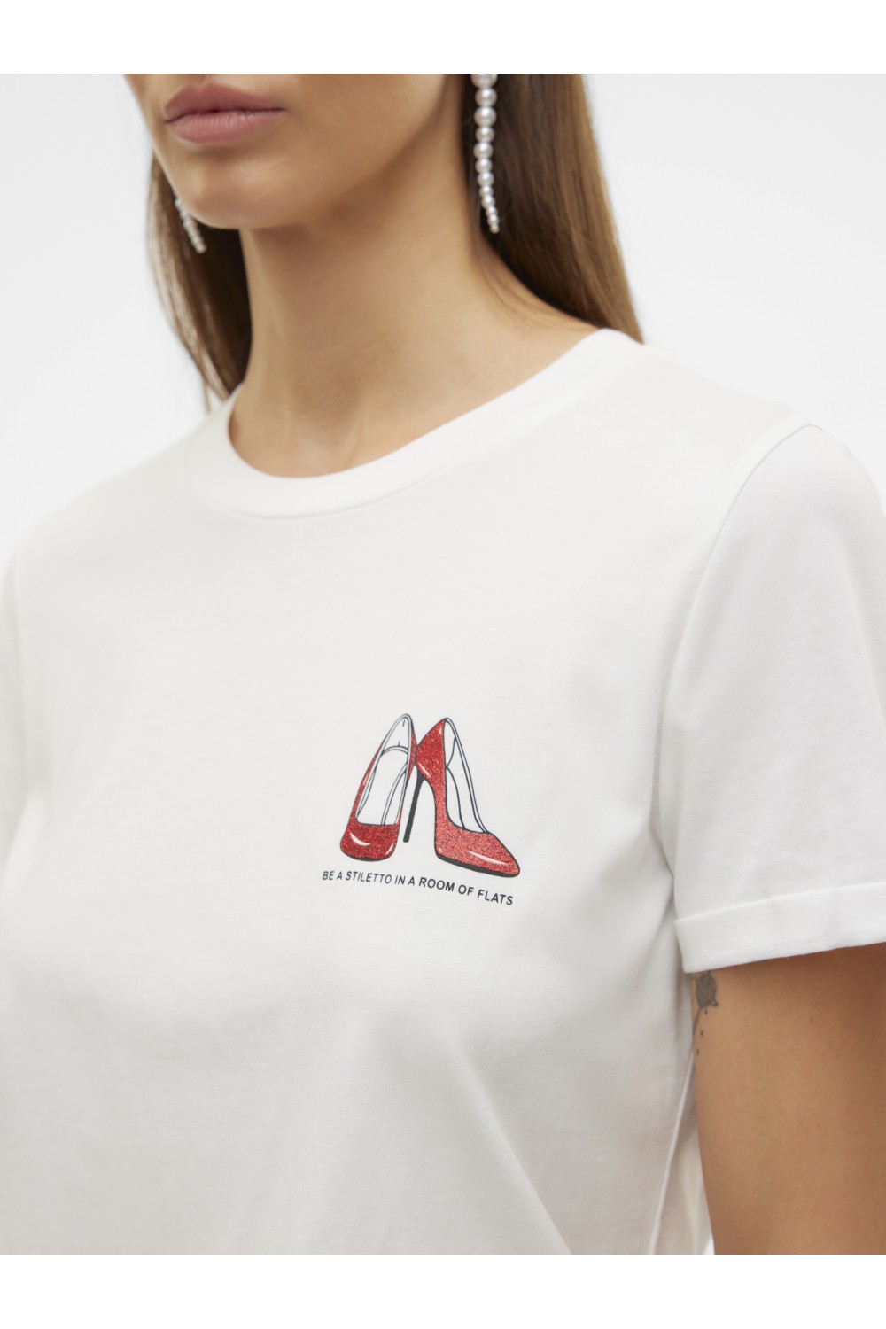 VERO MODA VILLA SS O-NECK T-SHIRT SNOW WHITE-FIERY RED 10324551