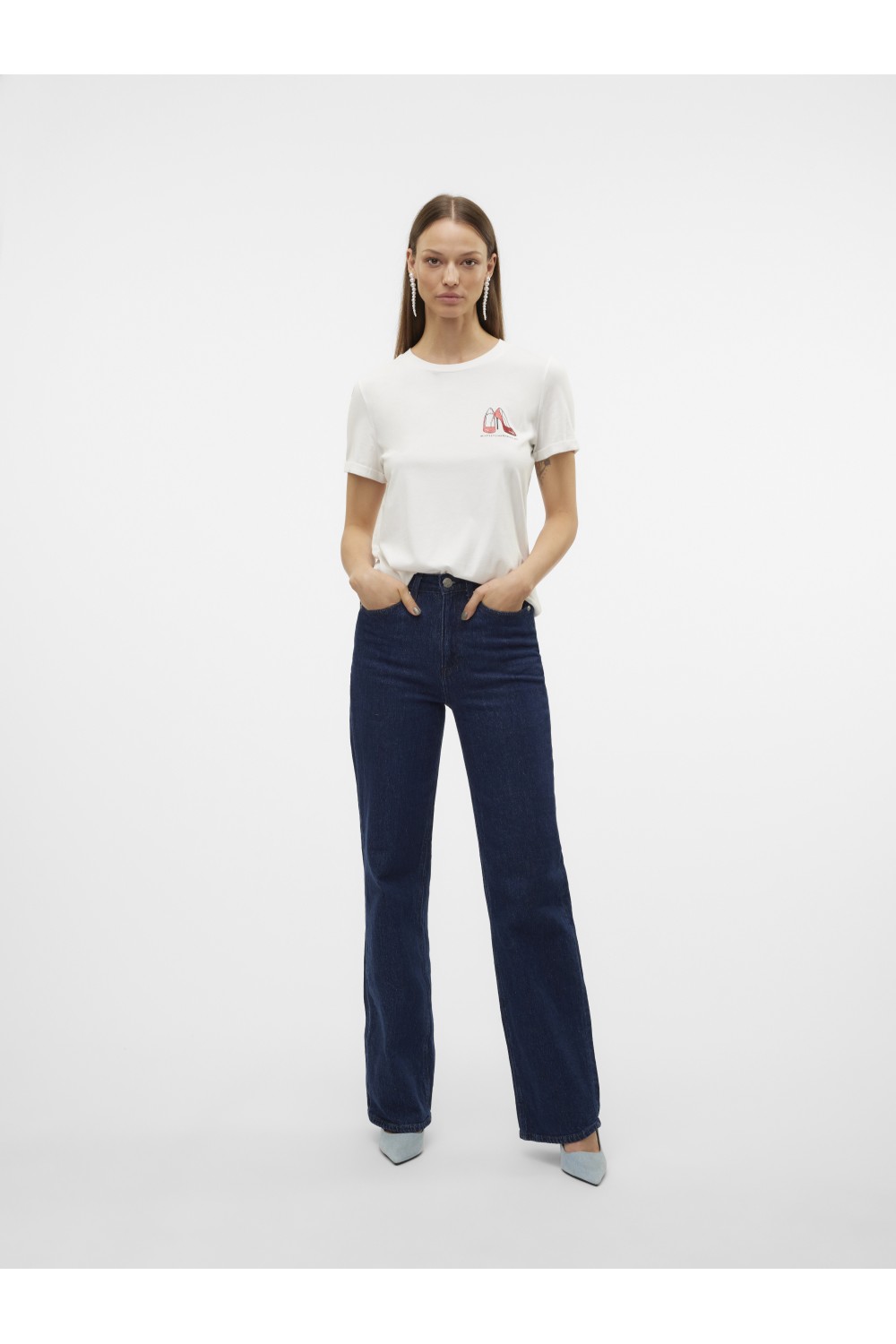 VERO MODA VILLA SS O-NECK T-SHIRT SNOW WHITE-FIERY RED 10324551