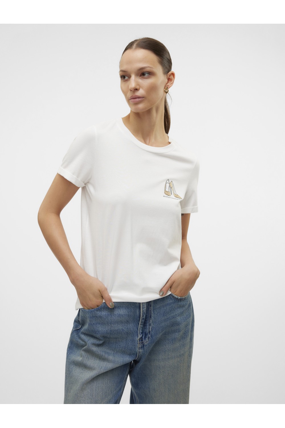 VERO MODA VILLA SS O-NECK T-SHIRT SNOW WHITE-GOLD GLITTER 10324551