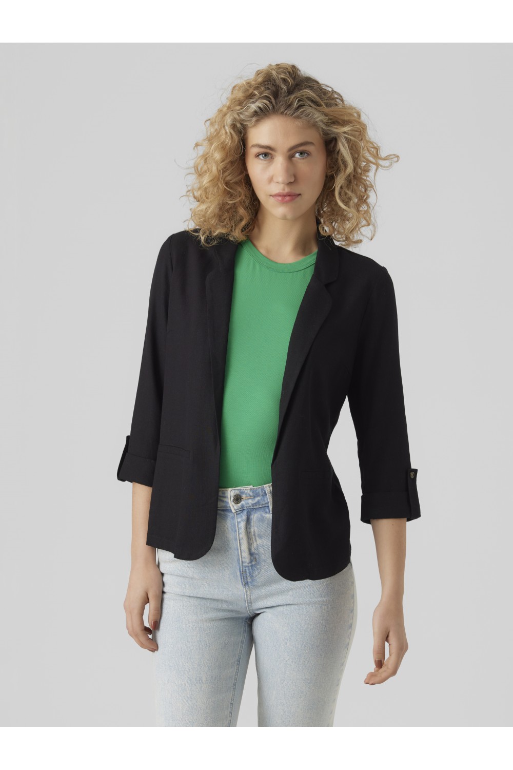 VERO MODA JESMILO 3/4 LOOSE LINEN BLAZER BLACK 10279700