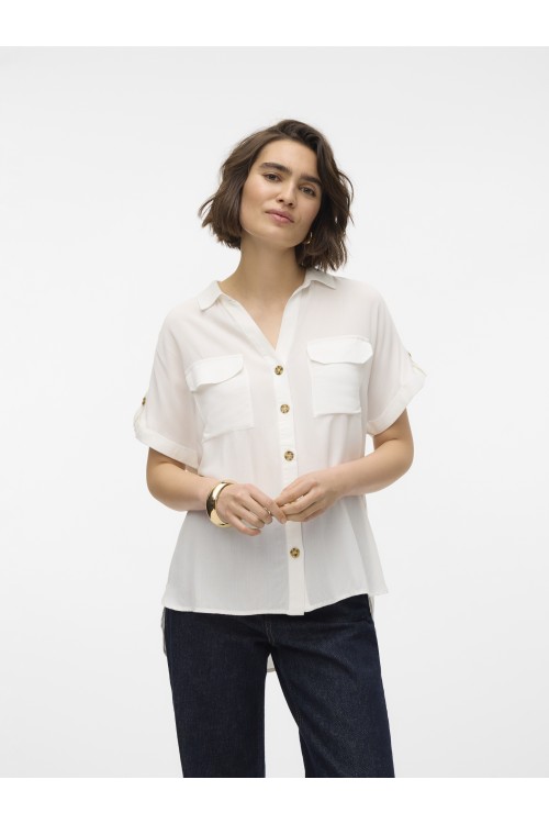VERO MODA BUMPY S/S SHIRT WVN SNOW WHITE 10310139