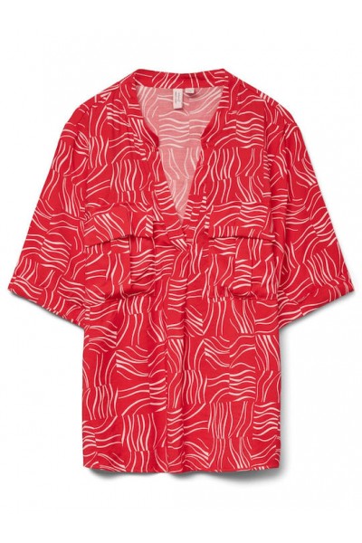 VERO MODA BETSY 2/4 V-NECK TOP WVN FIERY RED 10328047