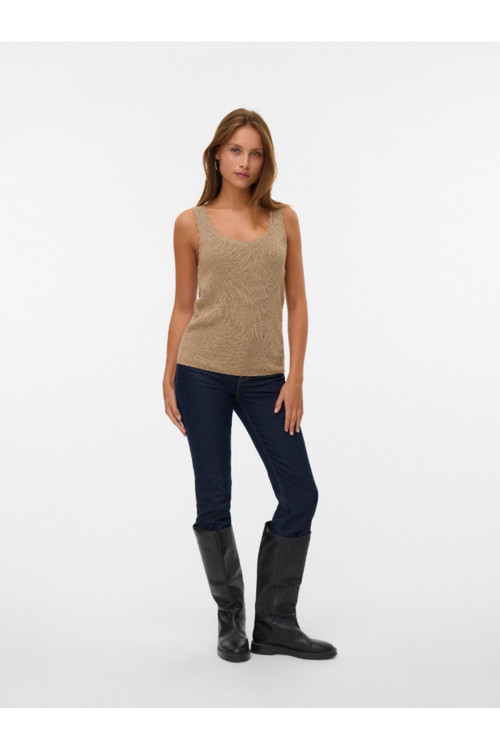 VERO MODA LEXIE SHINE SL U-NECK TOP BTQ SILVER MINK 10340056