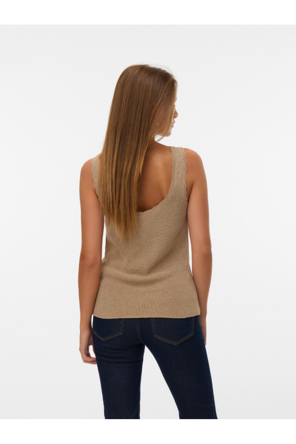 VERO MODA LEXIE SHINE SL U-NECK TOP BTQ SILVER MINK 10340056