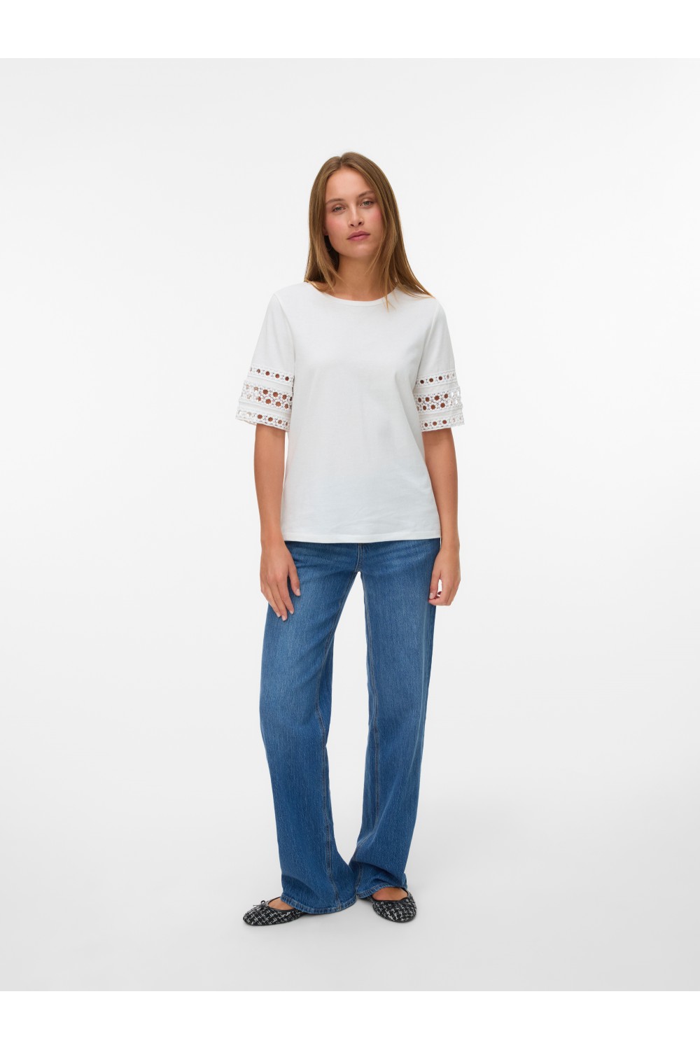 VERO MODA IVACY 2/4 O-NECK TOP SNOW WHITE 10340787
