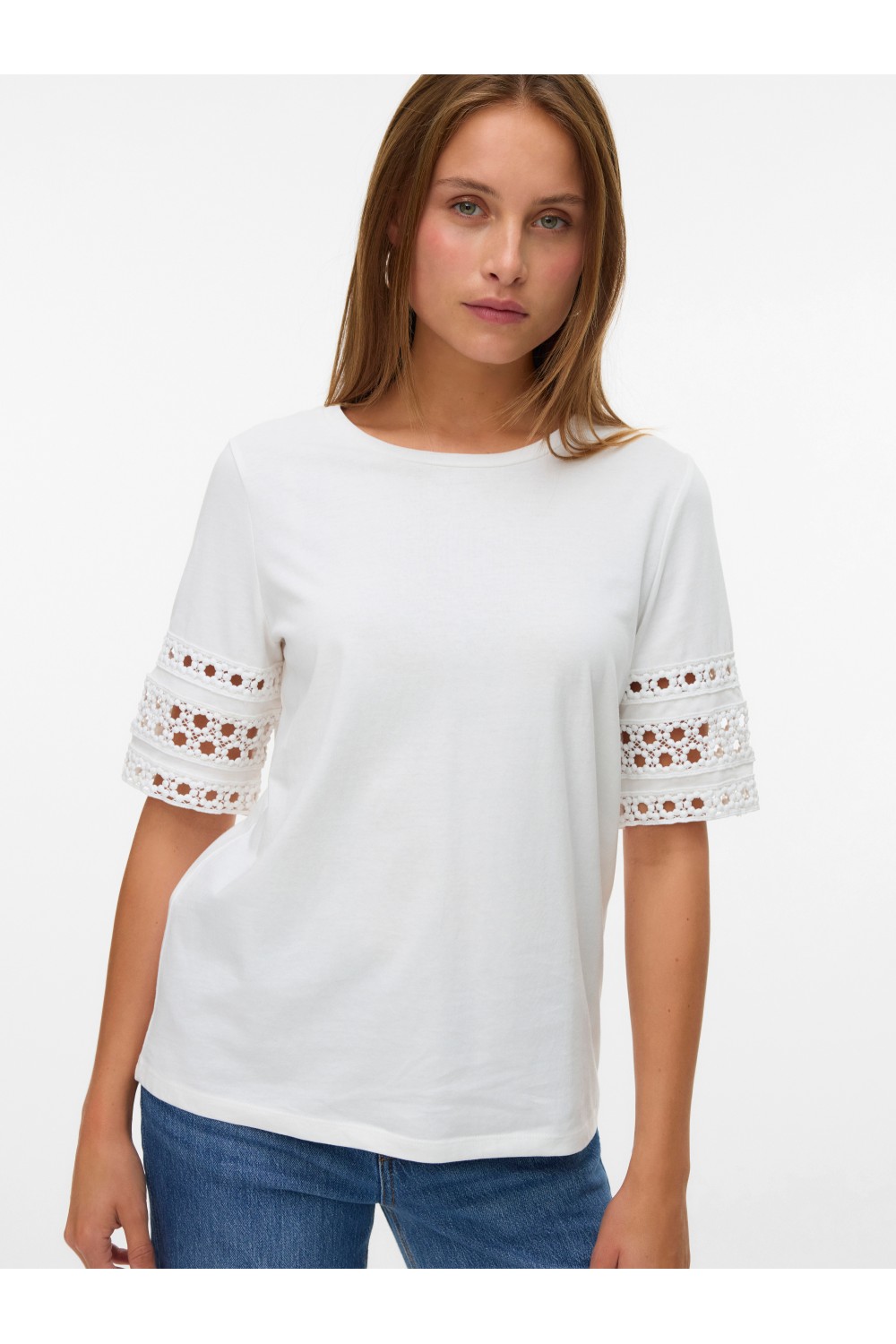 VERO MODA IVACY 2/4 O-NECK TOP SNOW WHITE 10340787