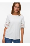 VERO MODA IVACY 2/4 O-NECK TOP SNOW WHITE 10340787