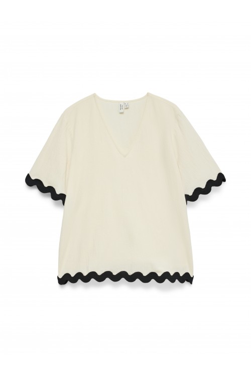 VERO MODA JENNA S/S V-NECK TOP WVN BTQ BIRCH 10341323