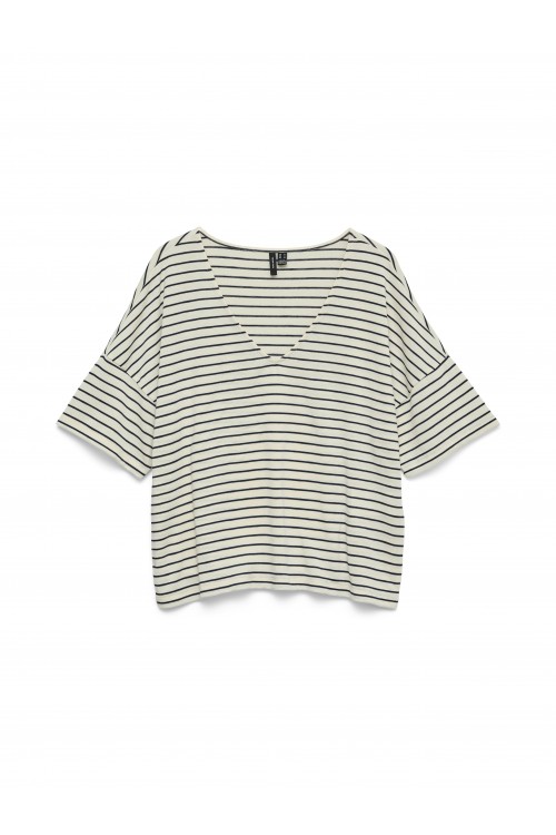 VERO MODA HOLLI 2/4 V-NECK LOOSE TOP JRS BIRCH 10339732