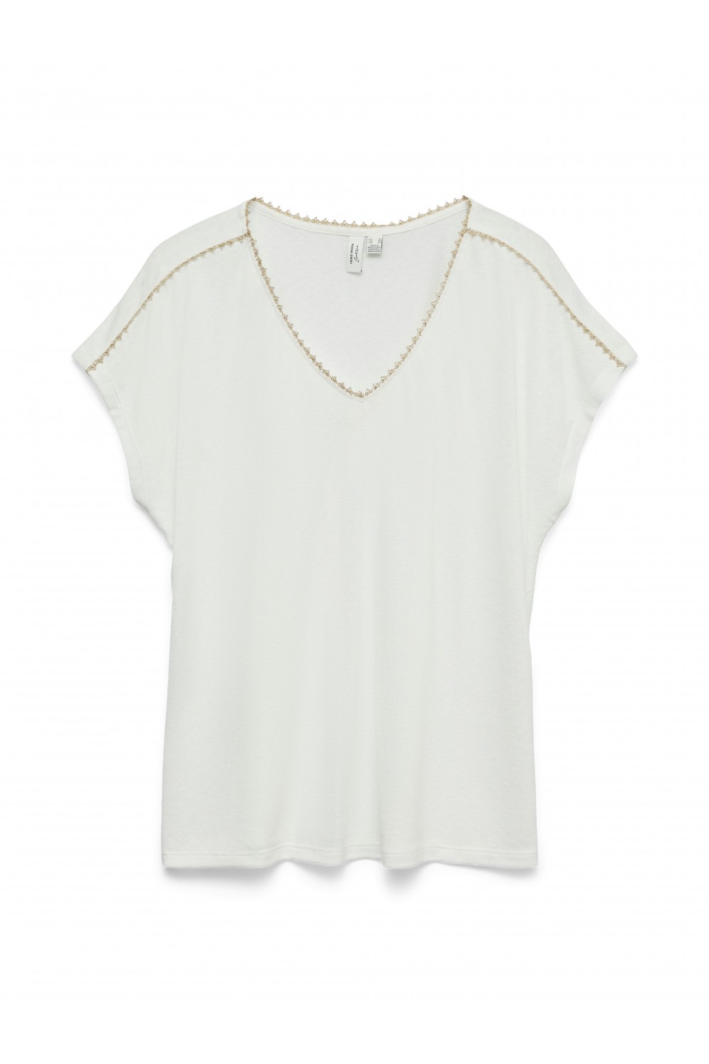 VERO MODA JACKIE S/L V-NECK TOP SNOW WHITE-DETAIL GOLG LUREX 10342229