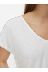 VERO MODA JACKIE S/L V-NECK TOP SNOW WHITE-DETAIL GOLG LUREX 10342229