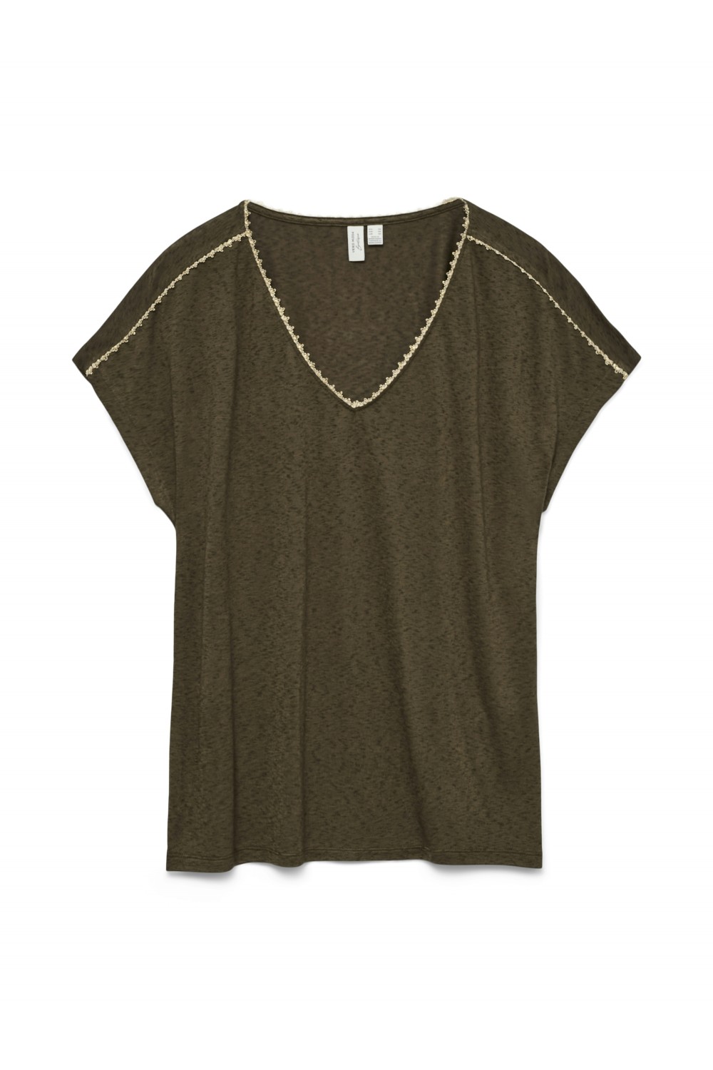 VERO MODA JACKIE S/L V-NECK TOP KALAMATA GREEN-DETAIL GOLG LUREX 10342229