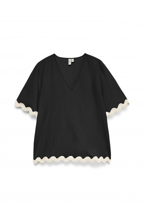 VERO MODA JENNA S/S V-NECK TOP WVN BTQ BLACK 10341323