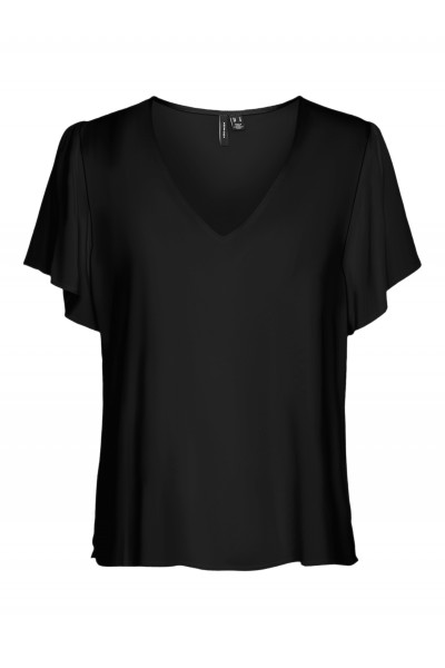 VERO MODA EASY JOY V-NECK SS BLOUSE WVN GA BLACK 10307987