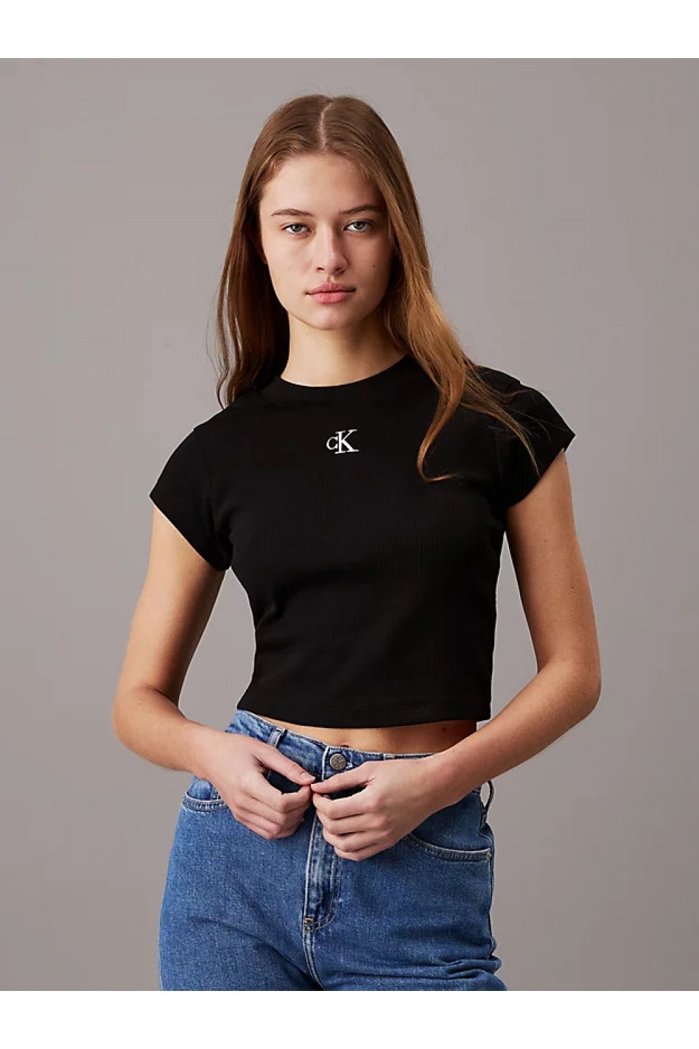 CALVIN KLEIN SLIM CROPPED RIBBED T-SHIRT BLACK J20J218337-BEH