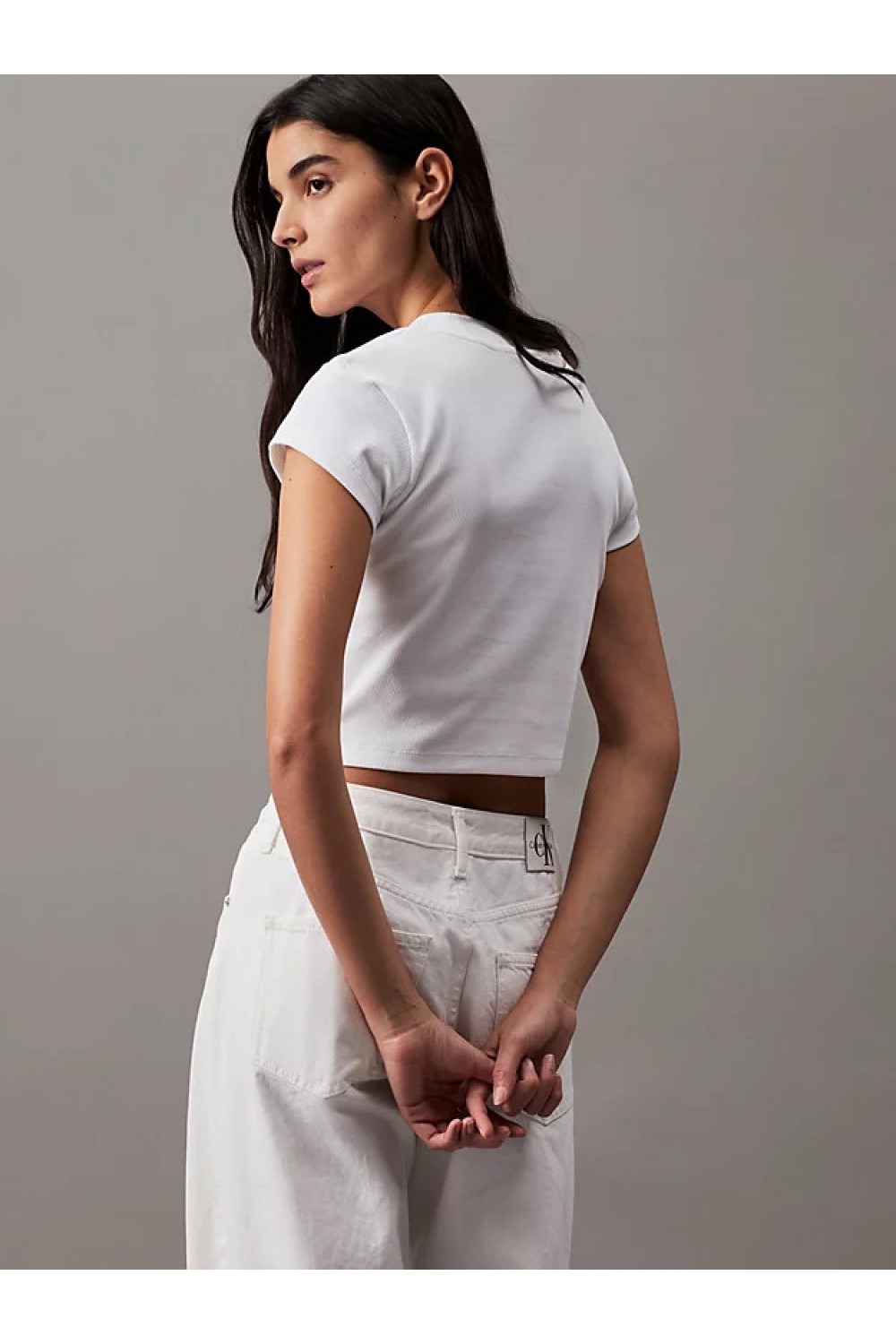 CALVIN KLEIN SLIM CROPPED RIBBED T-SHIRT WHITE J20J218337-YAF