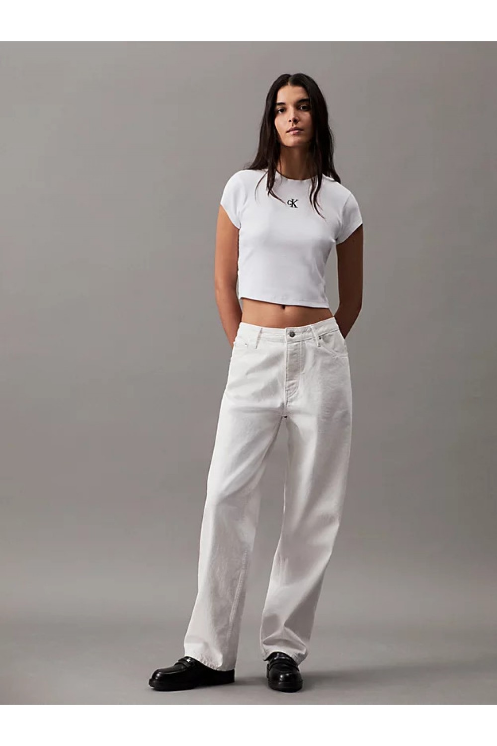 CALVIN KLEIN SLIM CROPPED RIBBED T-SHIRT WHITE J20J218337-YAF