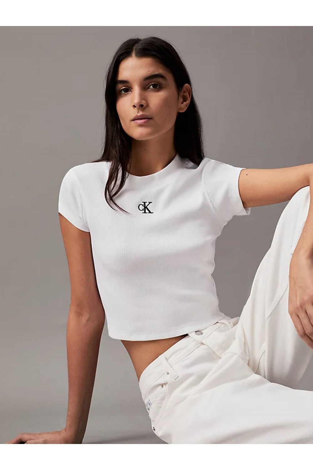 CALVIN KLEIN SLIM CROPPED RIBBED T-SHIRT WHITE J20J218337-YAF