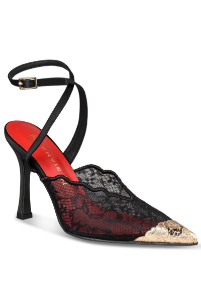 ENVIE SHOES LACE SLINGBACK PUMPS BLACK E02-24731-34