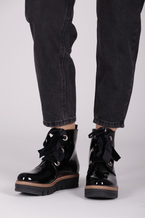 MAKIS KOTRIS PATENED LEATHER BIKER BOOT BLACK 04351