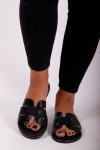 MOODS LEATHER/CROCO SANDALS BLACK 1018